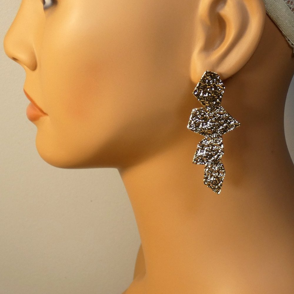 New Gold-tone hammered metal earrings dangling - 2.75"